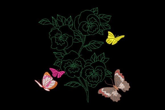 Butterfly Dance over Roses Embroidery