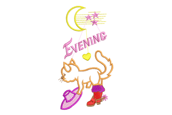 Cat and Moon Embroidery Design