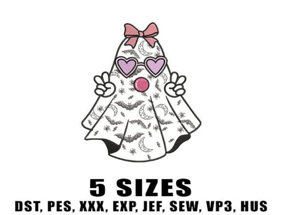 Girly Ghost Blowing Embroidery Design