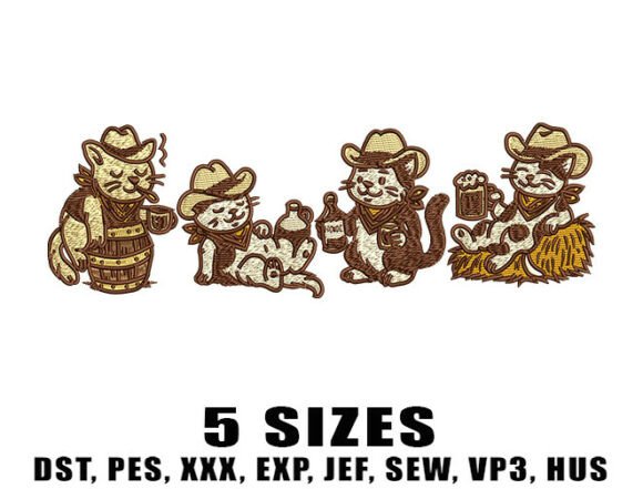 Retro Cowboy Cat Embroidery Design