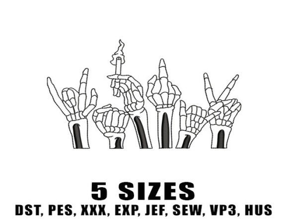 Rock on Skull Embroidery Designs