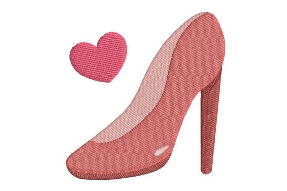 Stylish Pink High Heel Shoe with Heart Embroidery