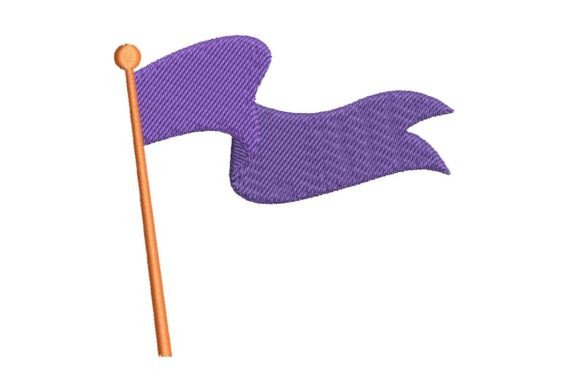 Waving Purple Flag on Pole Embroidery Design